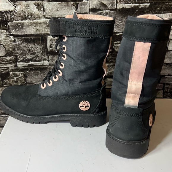 Timberland Gaiter Combat Boots Black & Baby Pink Mid-Calf Waterproof US 6 Women - Picture 3 of 16